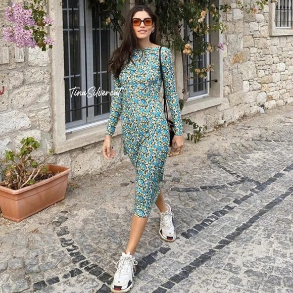 BLOGGER'S FAVE! Zara Floral Midi Dress Sz Large NWT - Picture 7 of 16